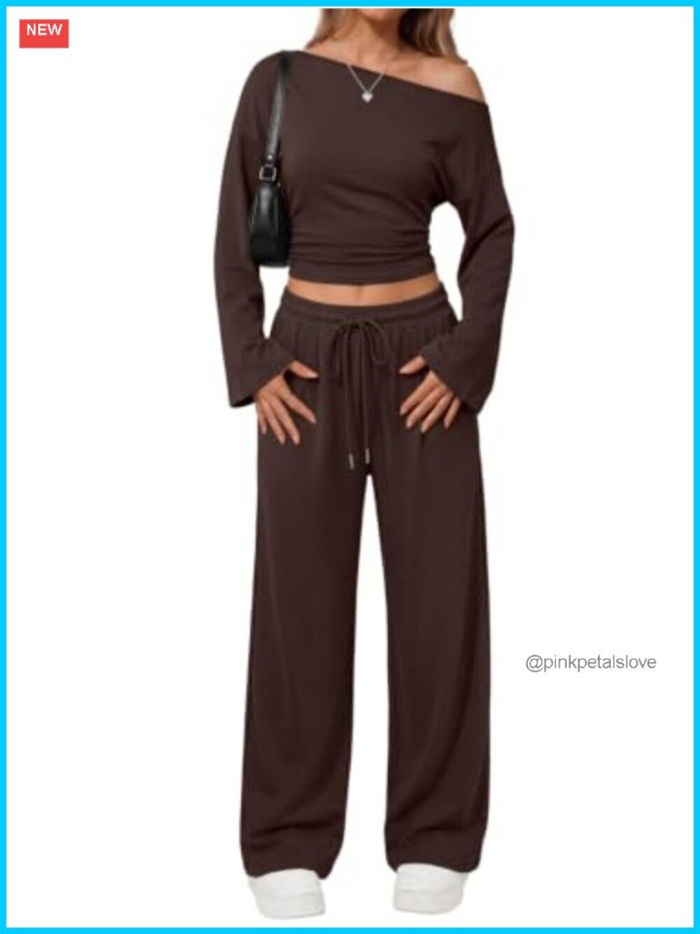 Women's 2 Piece Off Shoulder Top Wide Leg Lounge Set Cotton Spandex